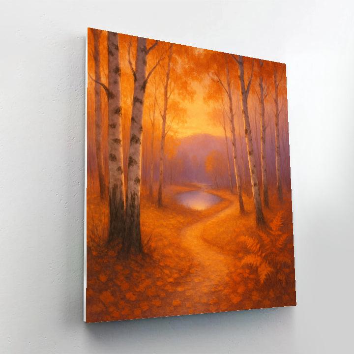 Golden Birch Path At Dusk Number painting