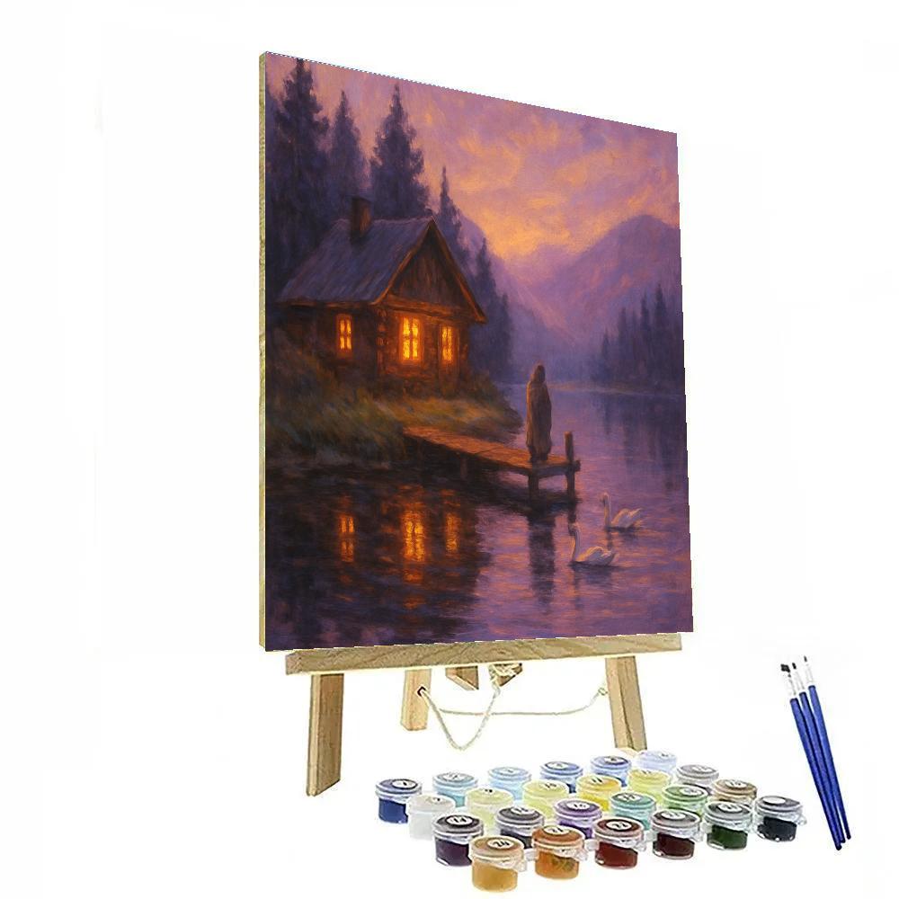 Cabin At Dusk Lake paint by color
