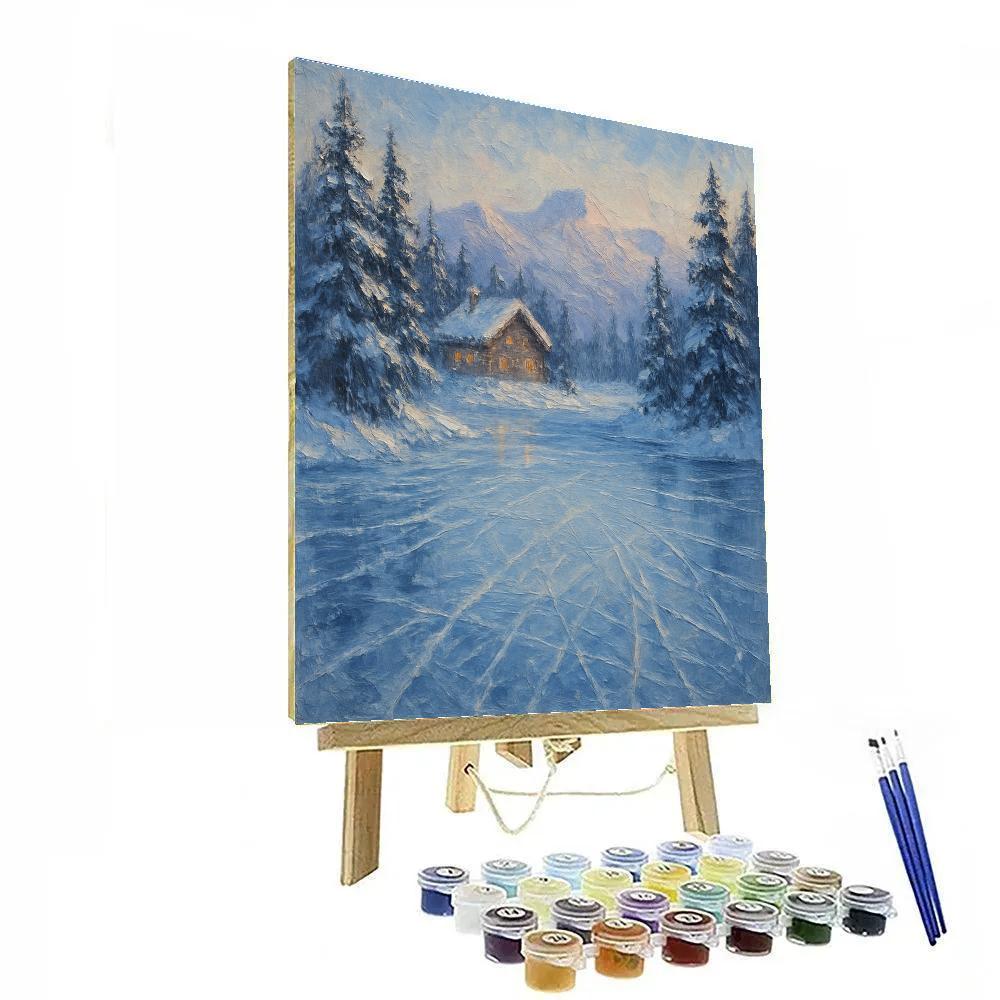 Frozen Lake With Distant Chalet paint by color