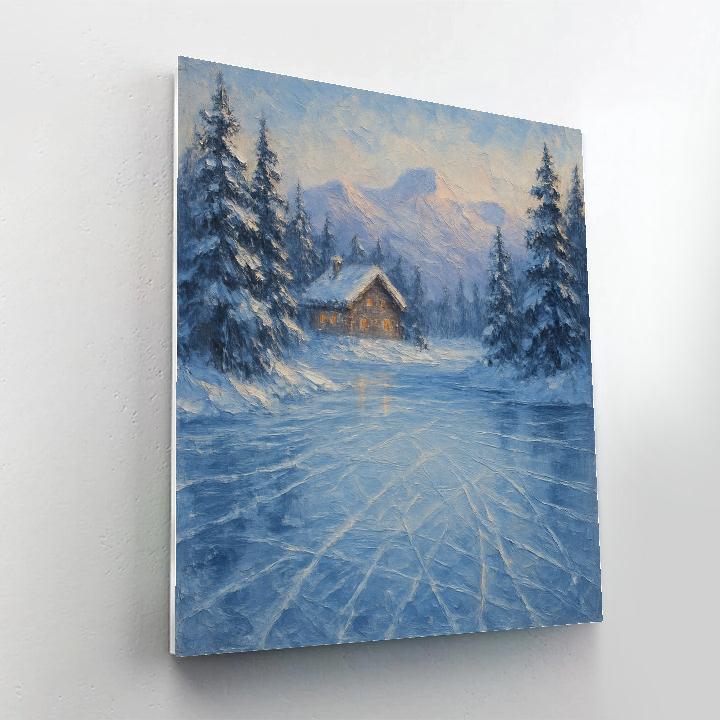 Frozen Lake With Distant Chalet paint by color