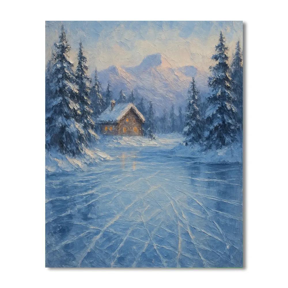 Frozen Lake With Distant Chalet paint by color