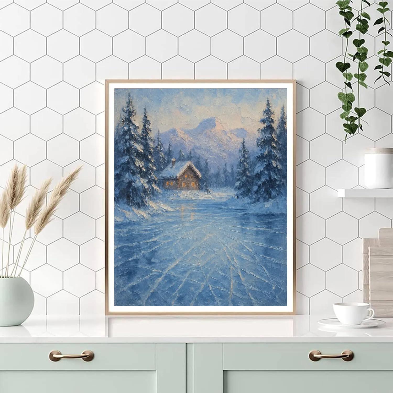 Frozen Lake With Distant Chalet paint by color