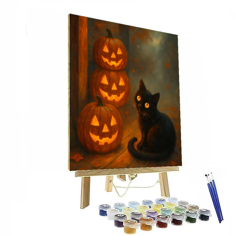 Lantern Cat On Autumn Porch Number painting