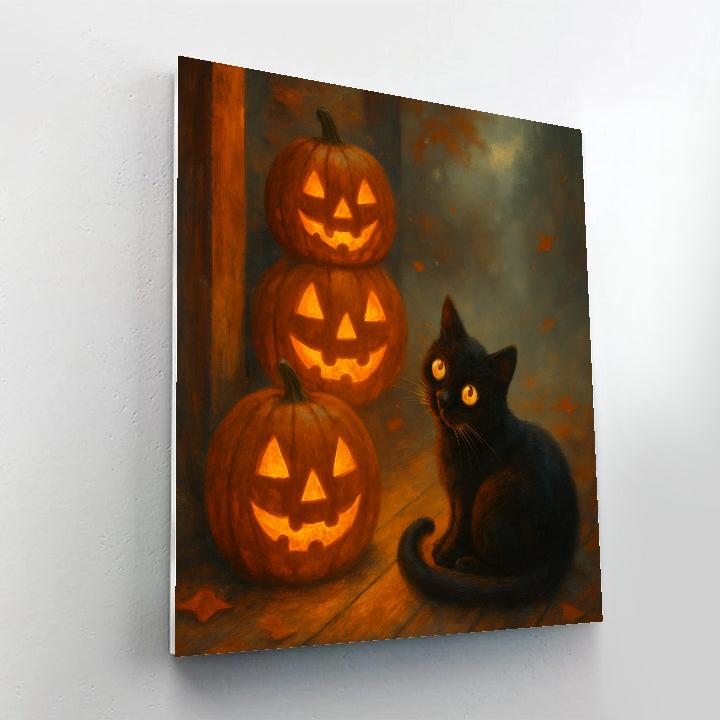 Lantern Cat On Autumn Porch Number painting