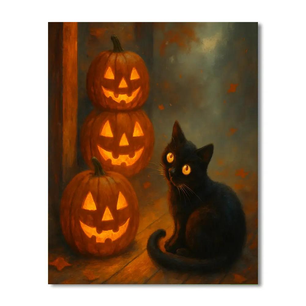 Lantern Cat On Autumn Porch Number painting