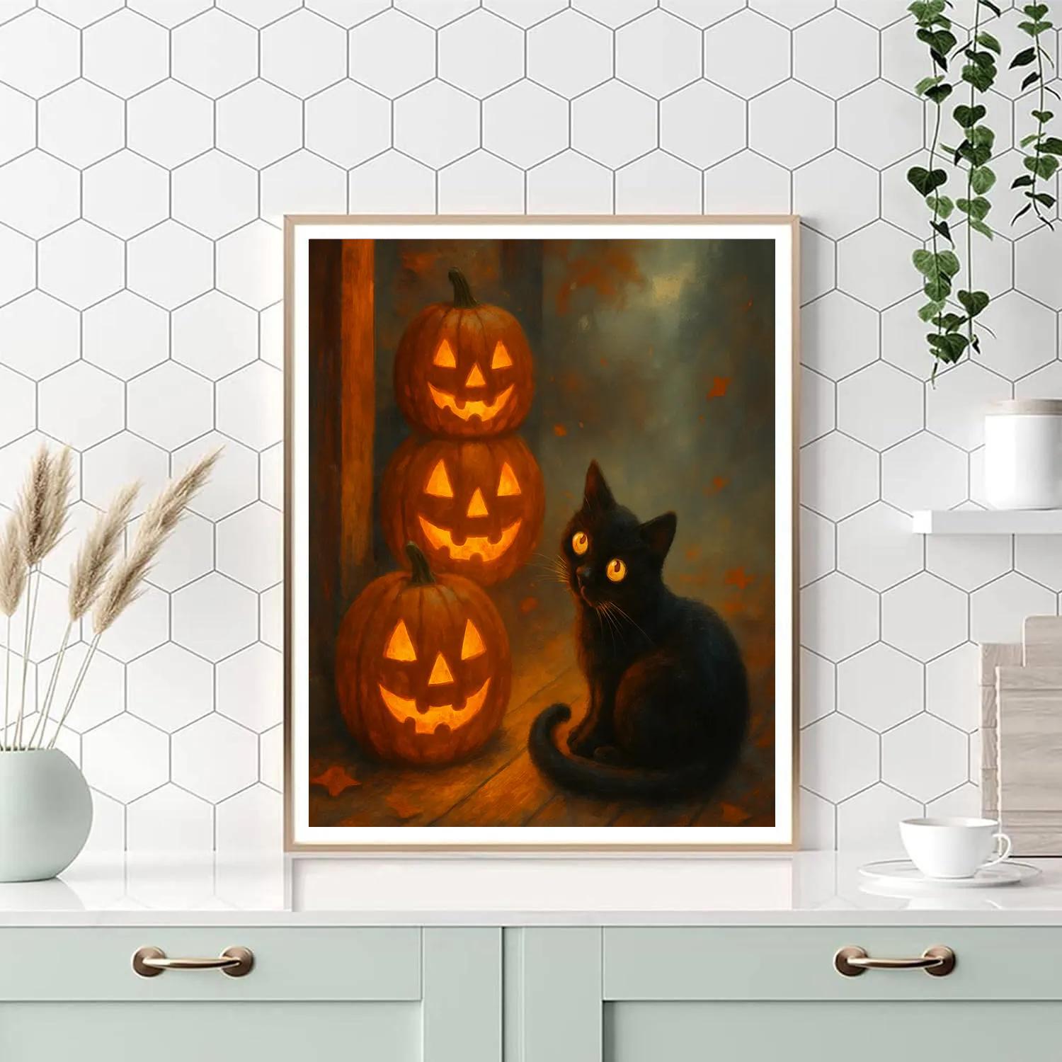 Lantern Cat On Autumn Porch Number painting