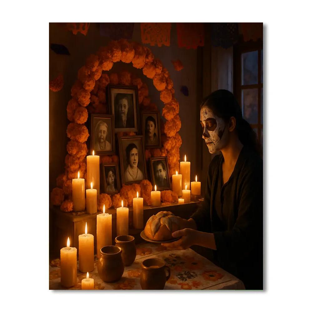 Dia De Los Muertos Ofrenda At Dusk Numbered painting kits