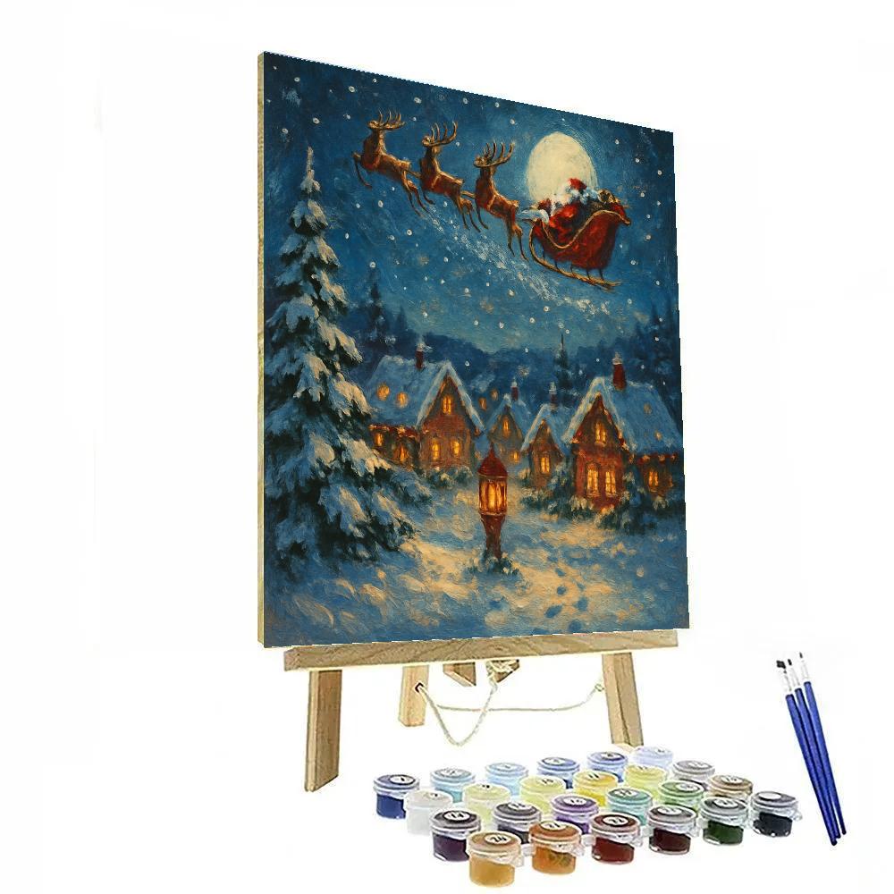 Midnight Sleigh Over Lantern Village Painting by numbers kit