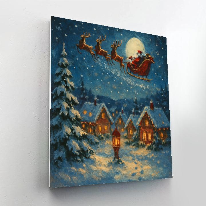 Midnight Sleigh Over Lantern Village Painting by numbers kit