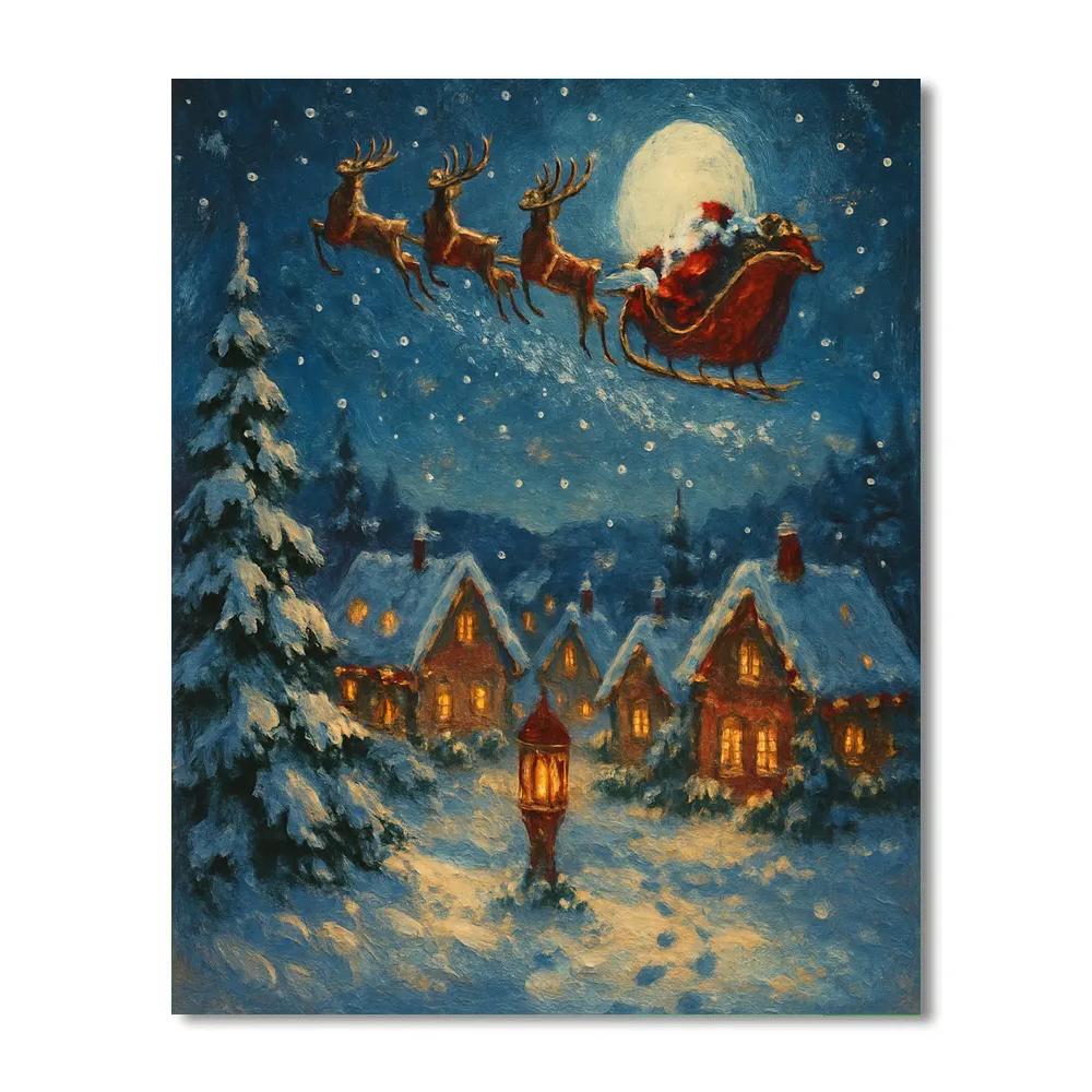Midnight Sleigh Over Lantern Village Painting by numbers kit