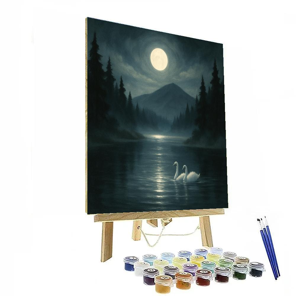 Moonlit Pine Lake Scene DIY paint by numbers