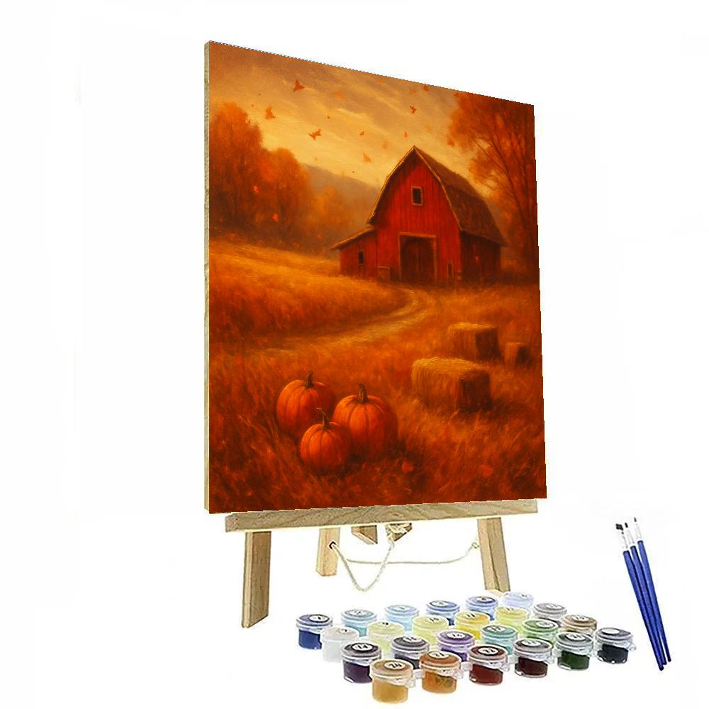 Autumn Meadow And Red Barn paint by color