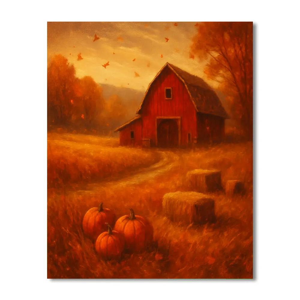 Autumn Meadow And Red Barn paint by color