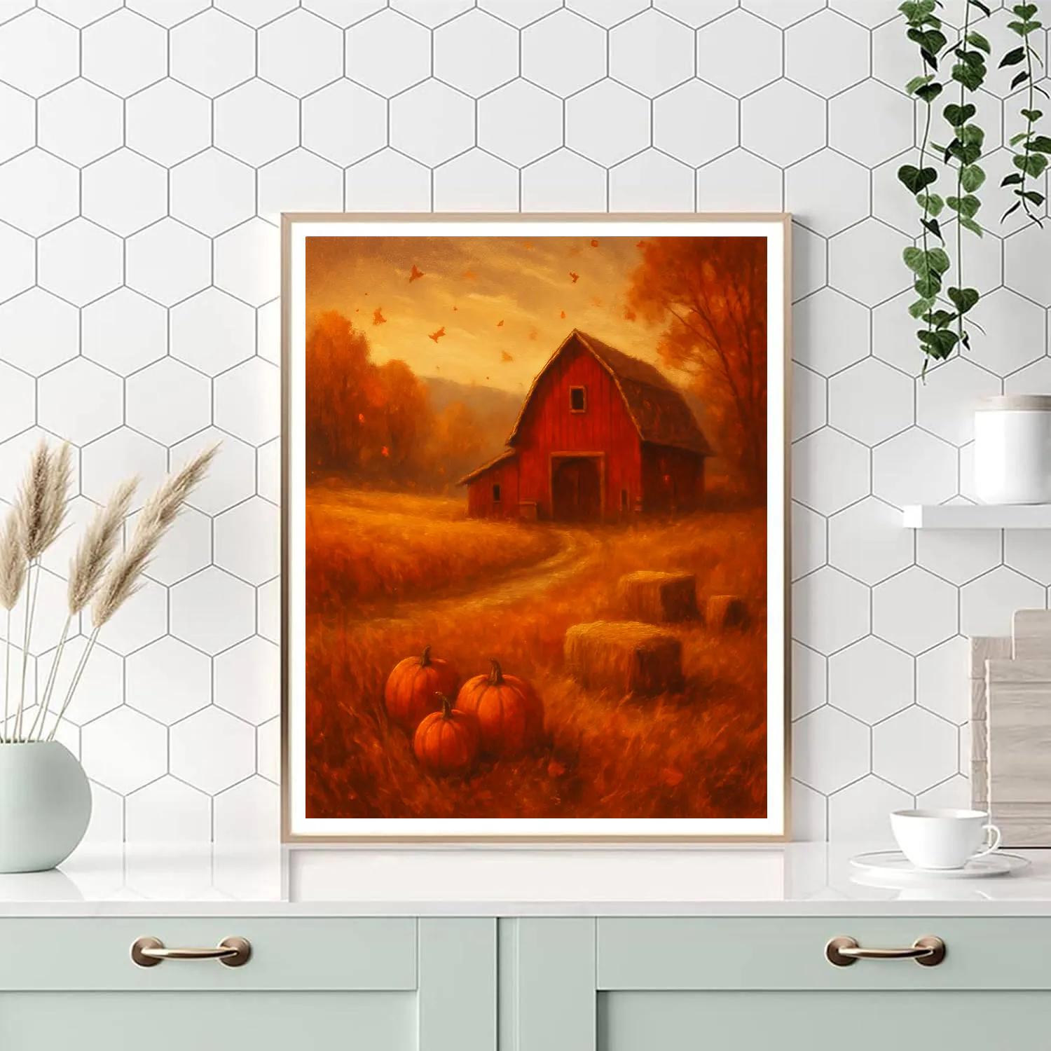 Autumn Meadow And Red Barn paint by color