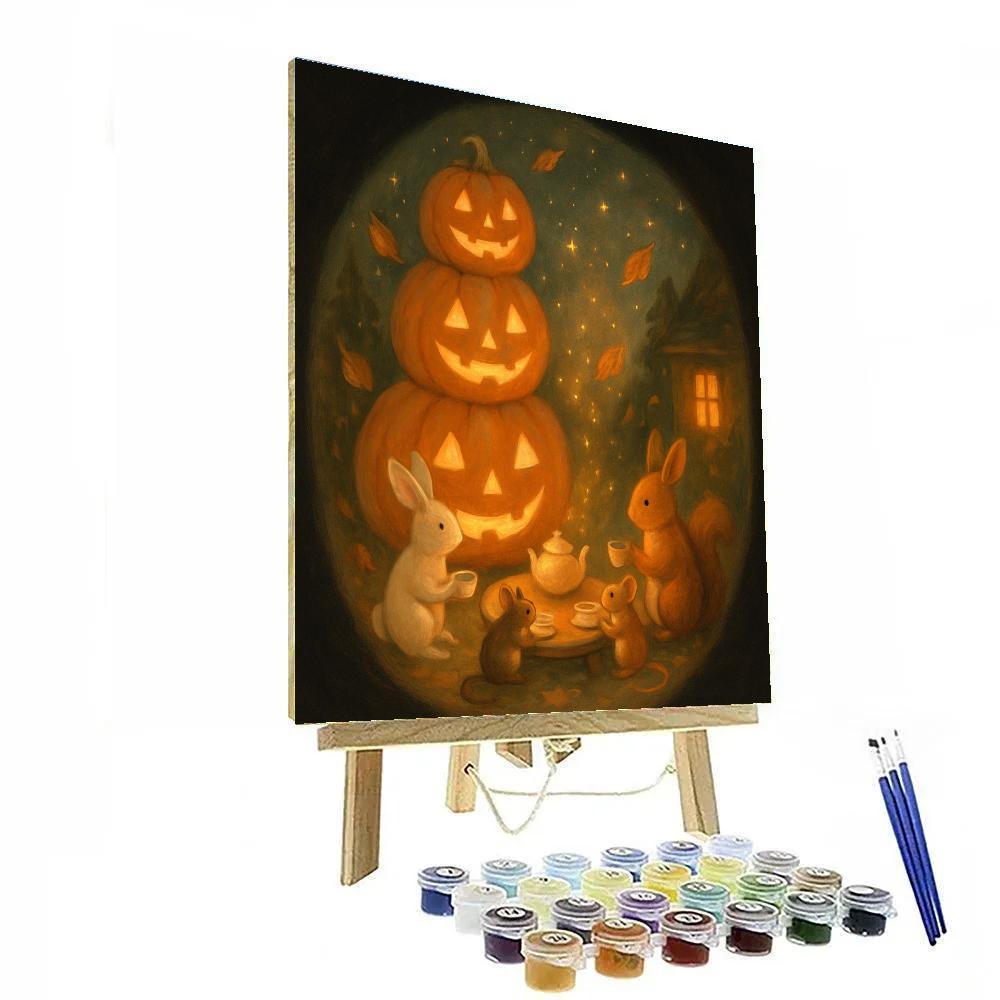 Starlit Pumpkin Tea Party Number painting
