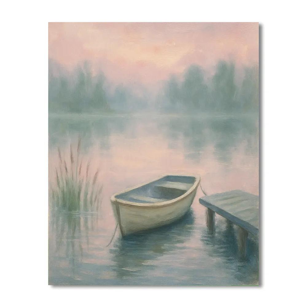 Foggy Morning Rowboat Number painting
