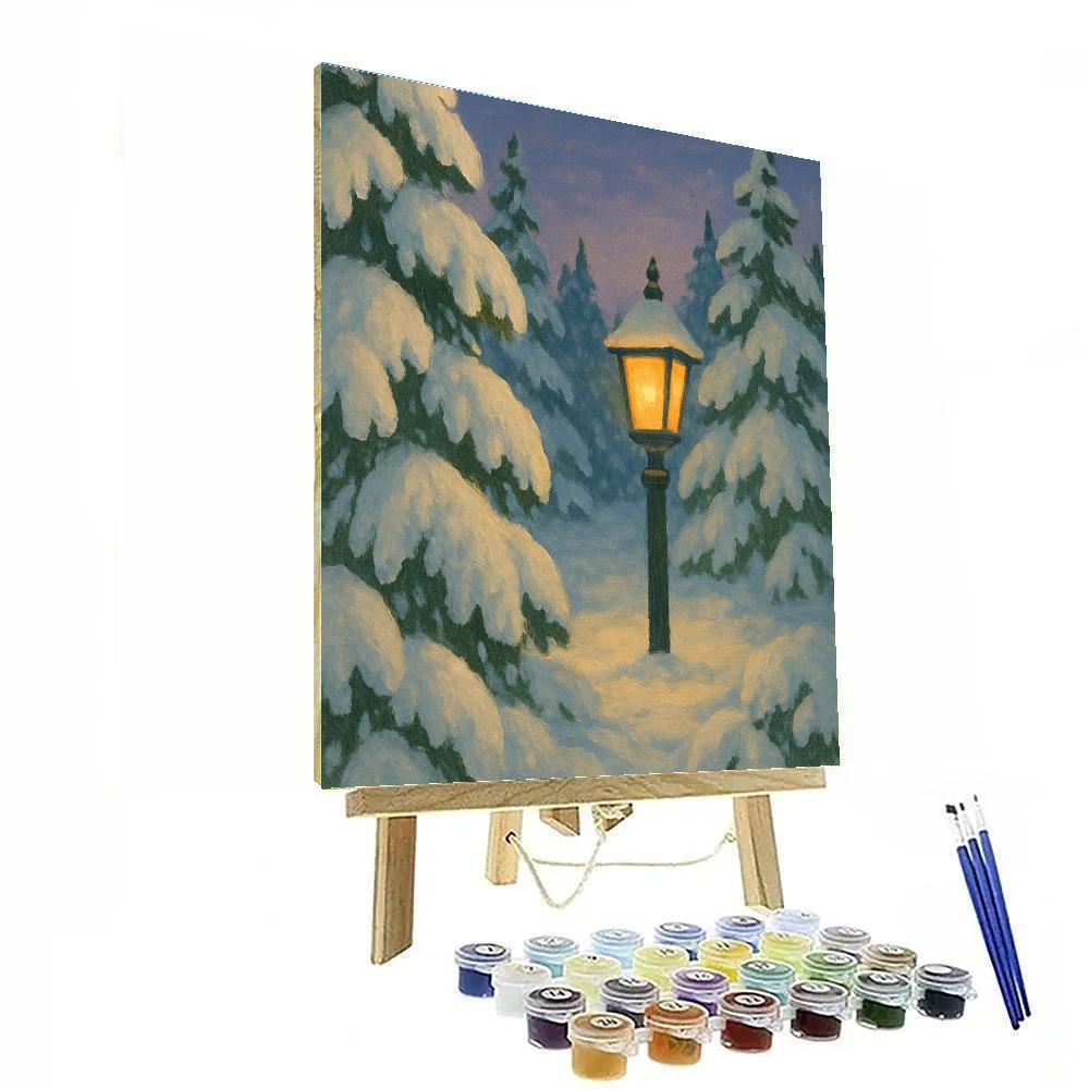 Snow-Laden Evergreens At Dusk Paint by numbers kits