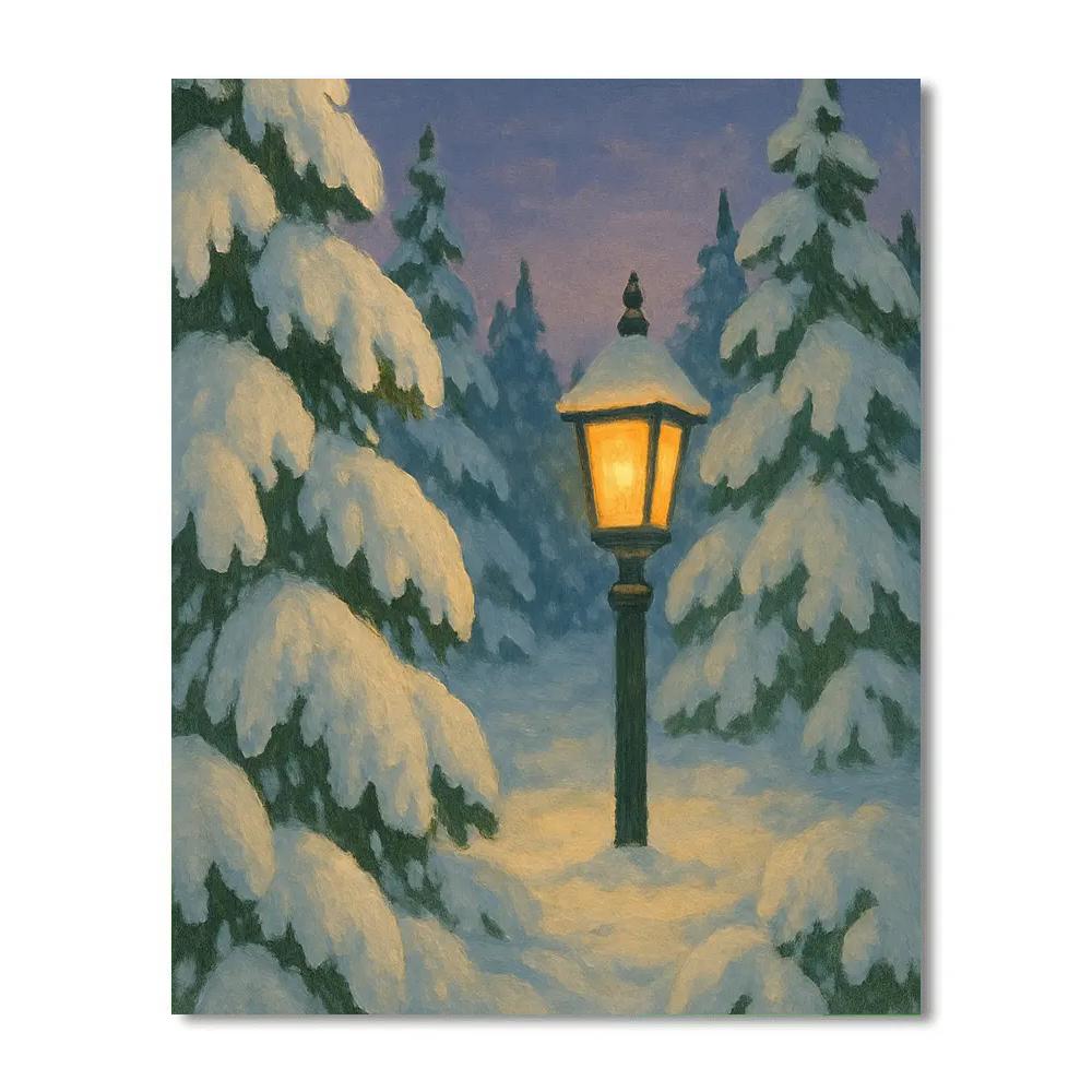 Snow-Laden Evergreens At Dusk Paint by numbers kits