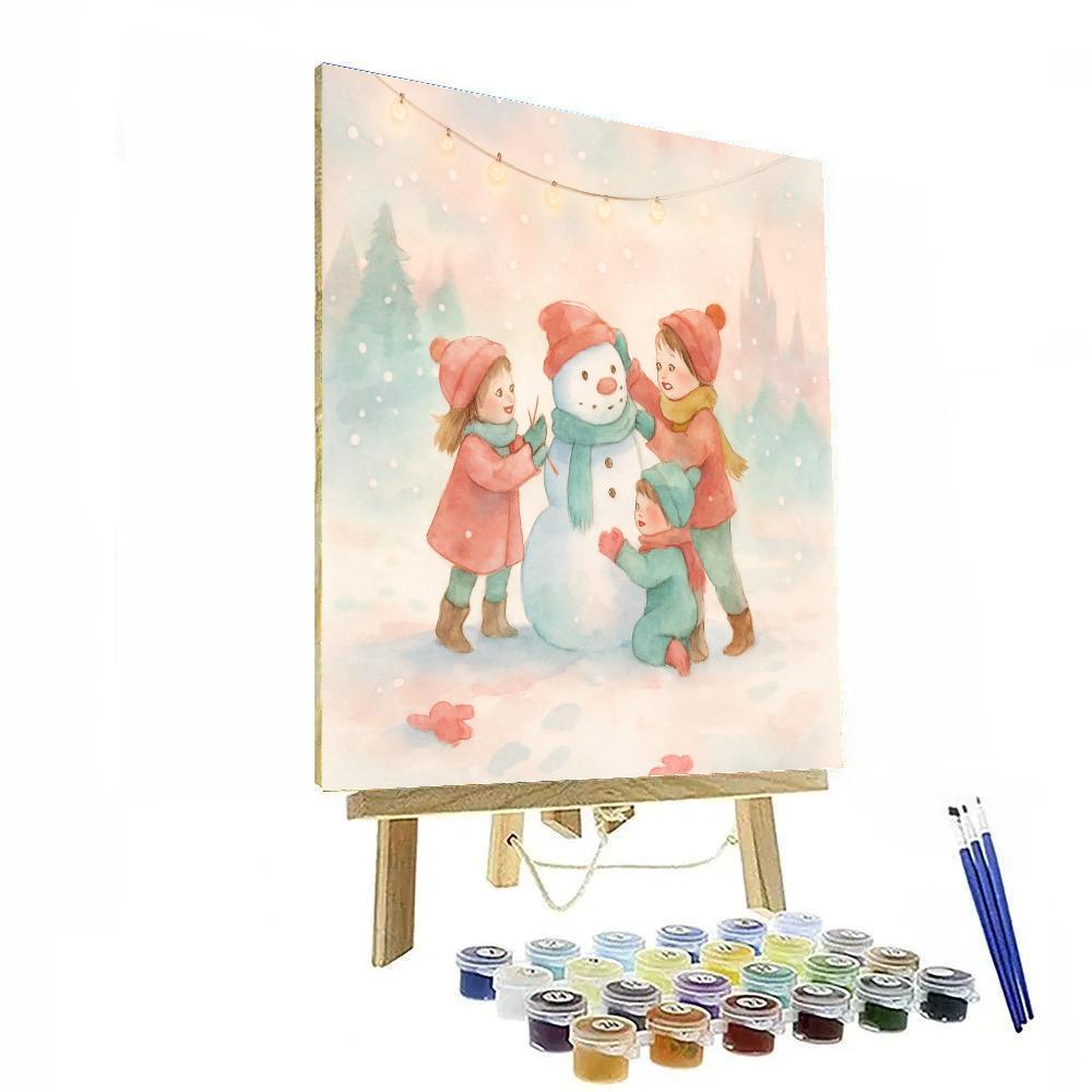 Children Building A Storybook Snowman Paint by numbers kits