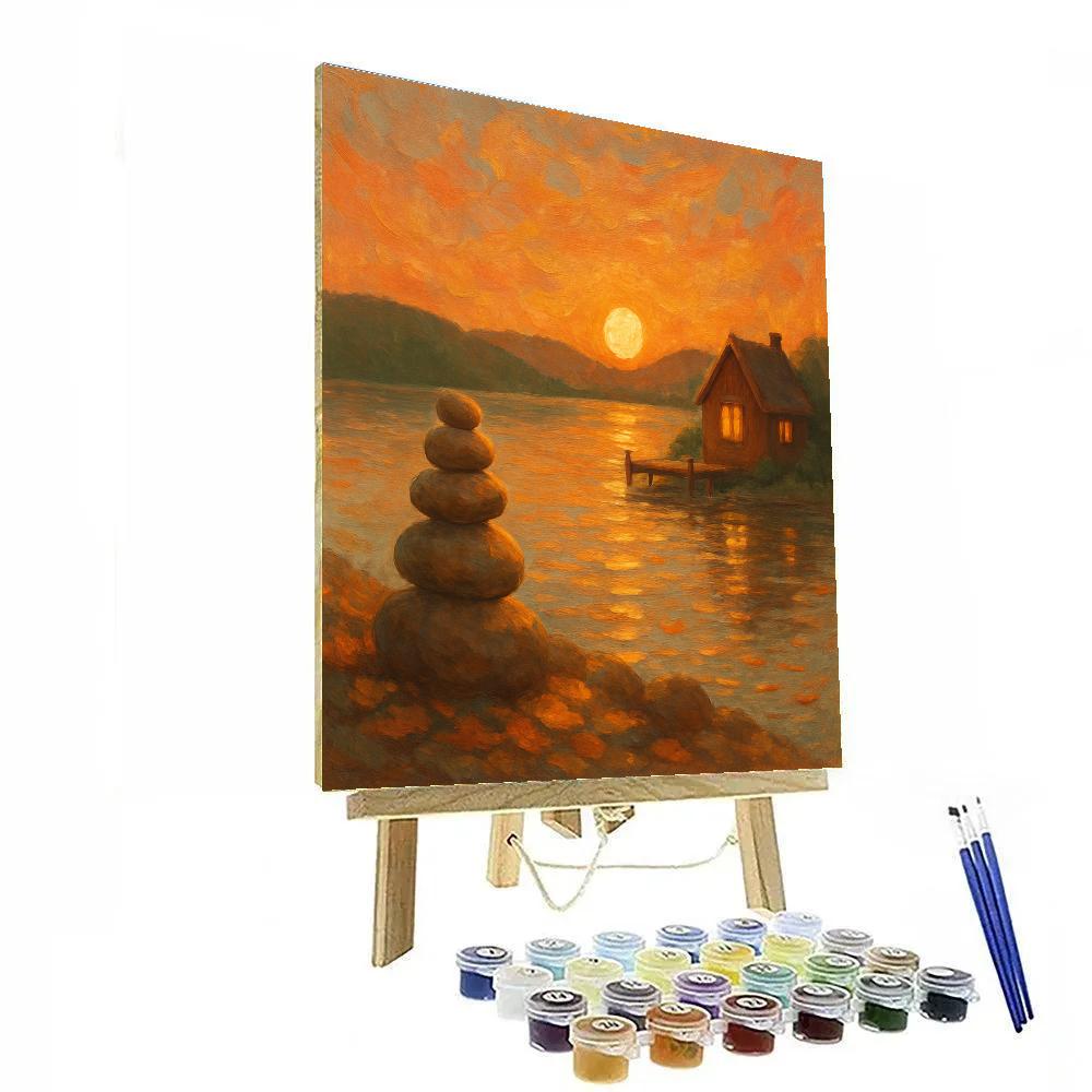 Sunset Cabin Reflection Numbered painting kits