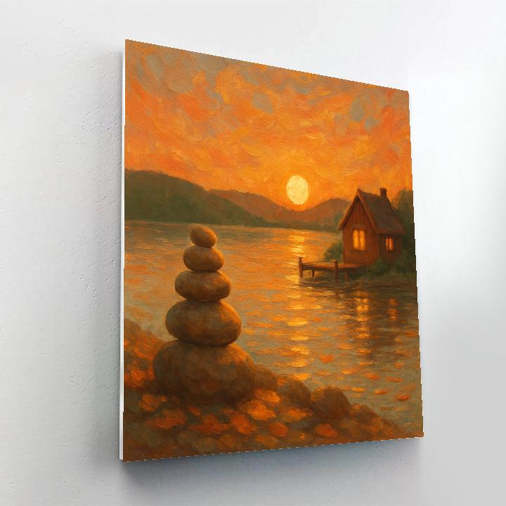 Sunset Cabin Reflection Numbered painting kits