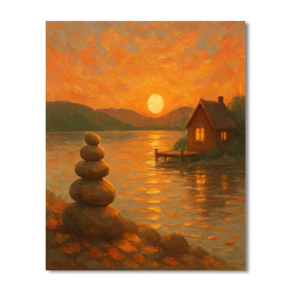 Sunset Cabin Reflection Numbered painting kits