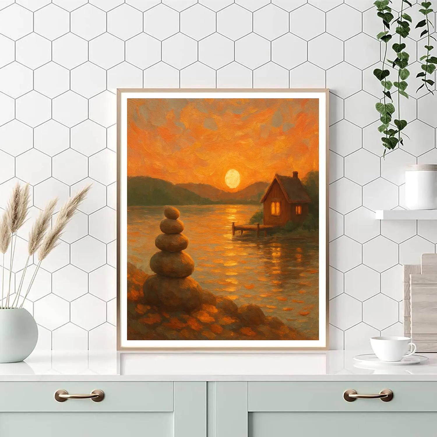 Sunset Cabin Reflection Numbered painting kits
