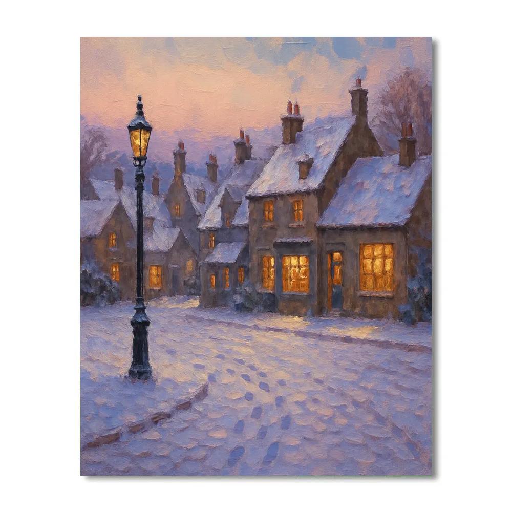 Village Under Gentle Snowfall Numbered painting kits