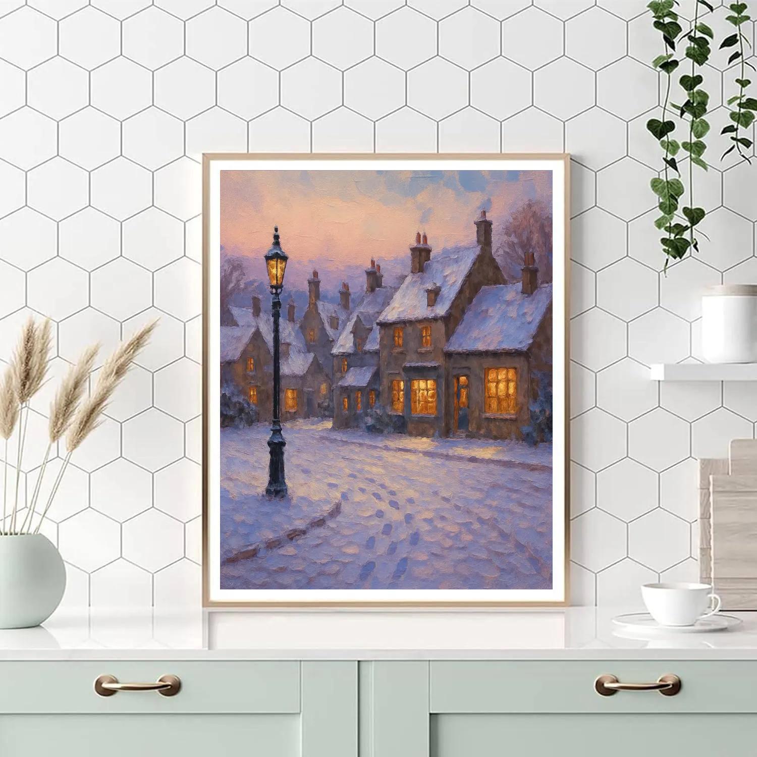 Village Under Gentle Snowfall Numbered painting kits