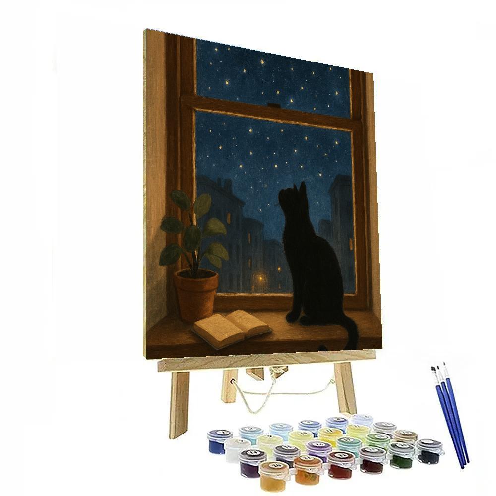 Cat Starry Window Watcher painting number kit