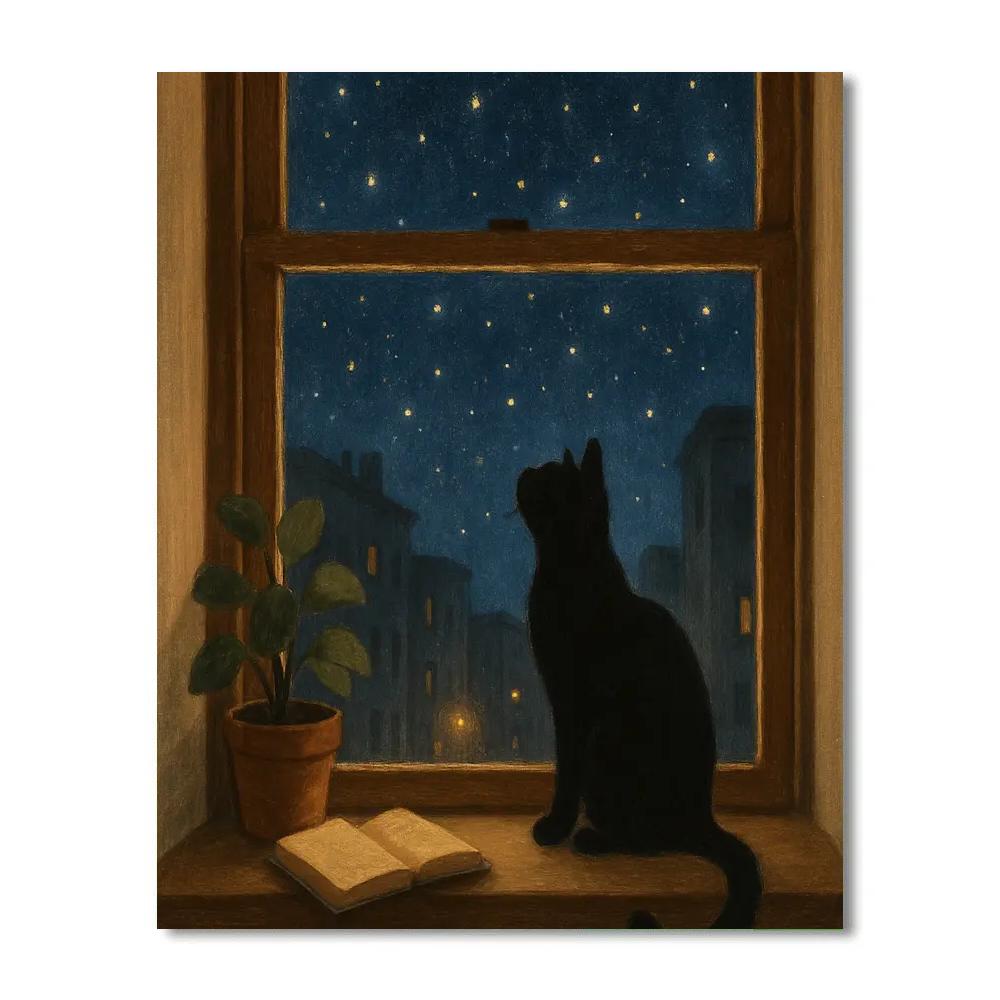 Cat Starry Window Watcher painting number kit
