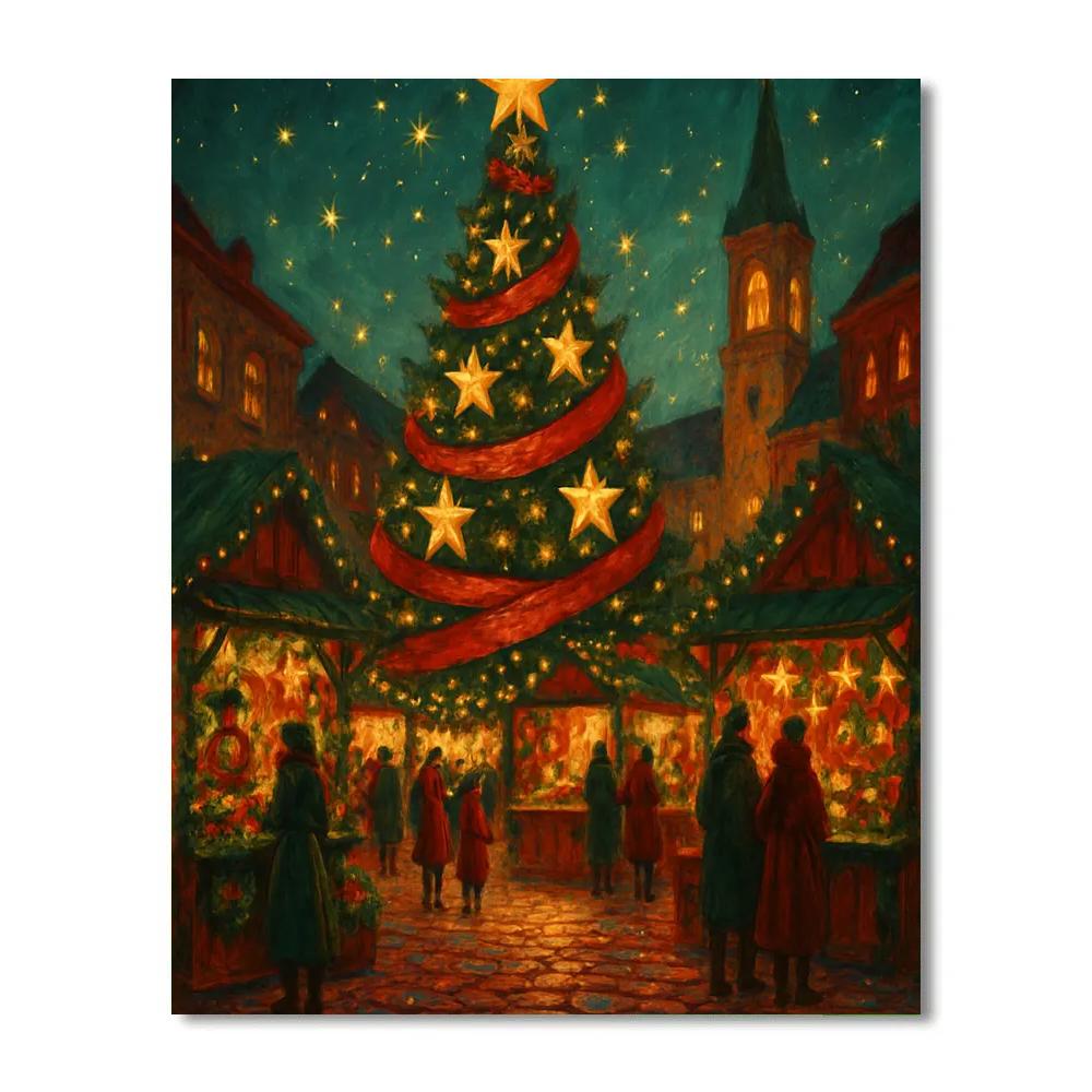 Town Square Tree With Ribboned Stars paint by numbers