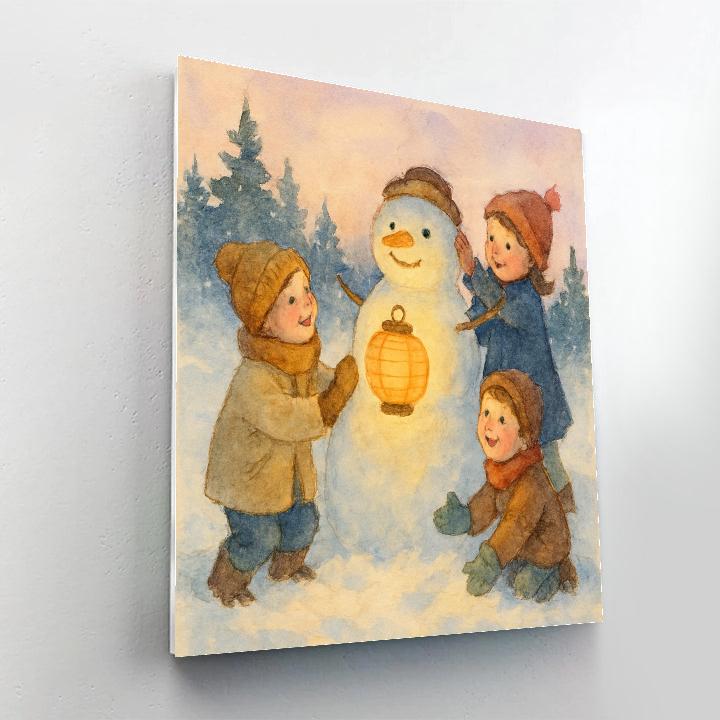 Children Building A Lantern Snowman paint by numbers
