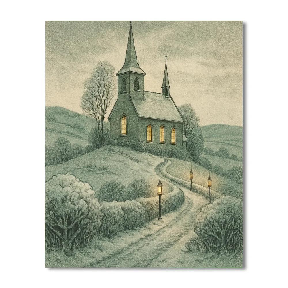 Church On A Frosty Hill DIY paint by numbers