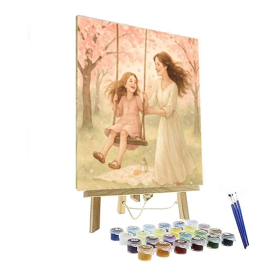 Swinging Under Cherry Blossoms Numbered painting kits