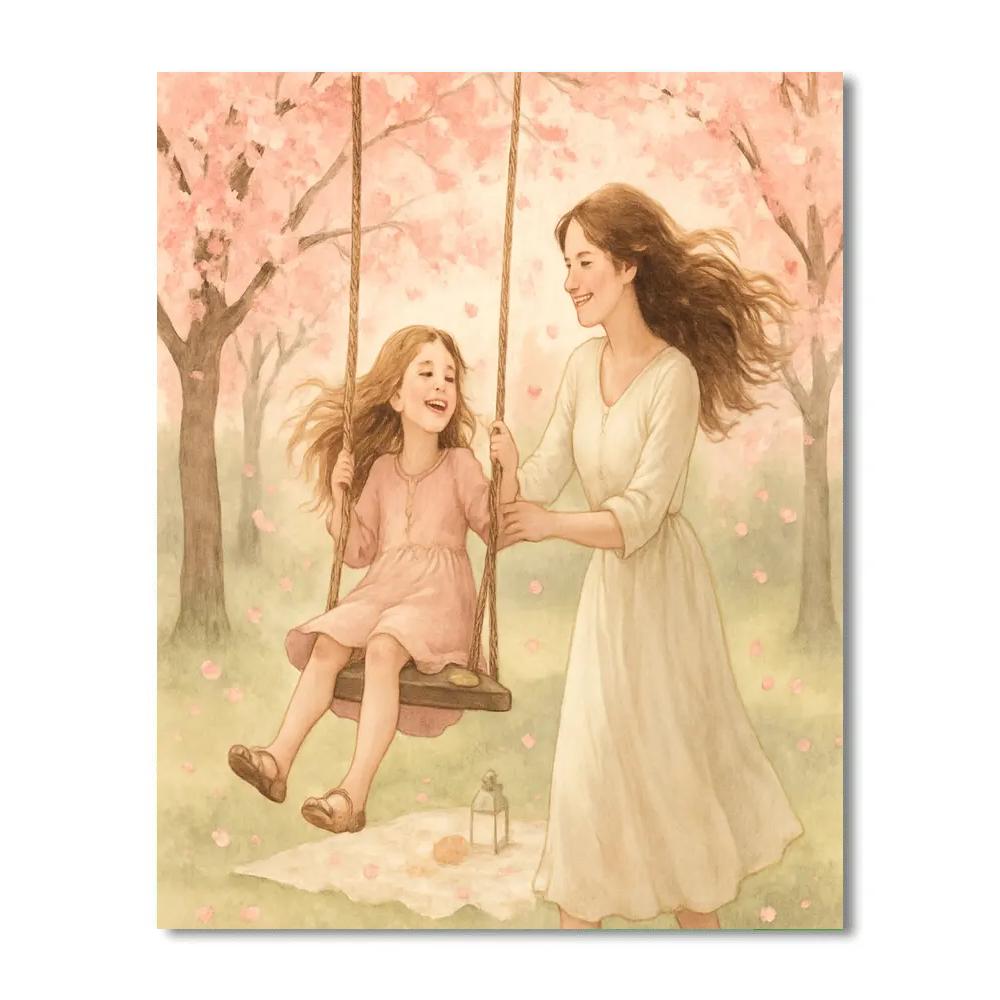 Swinging Under Cherry Blossoms Numbered painting kits