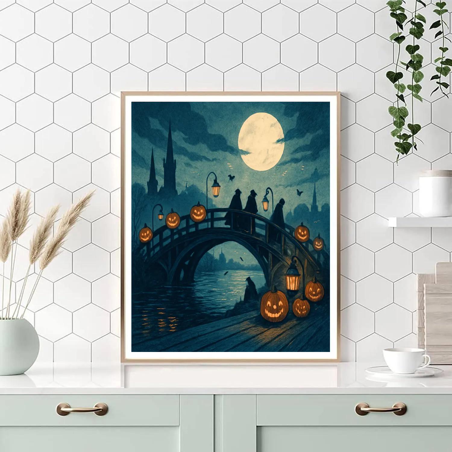 Midnight Lantern Bridge painting number kit