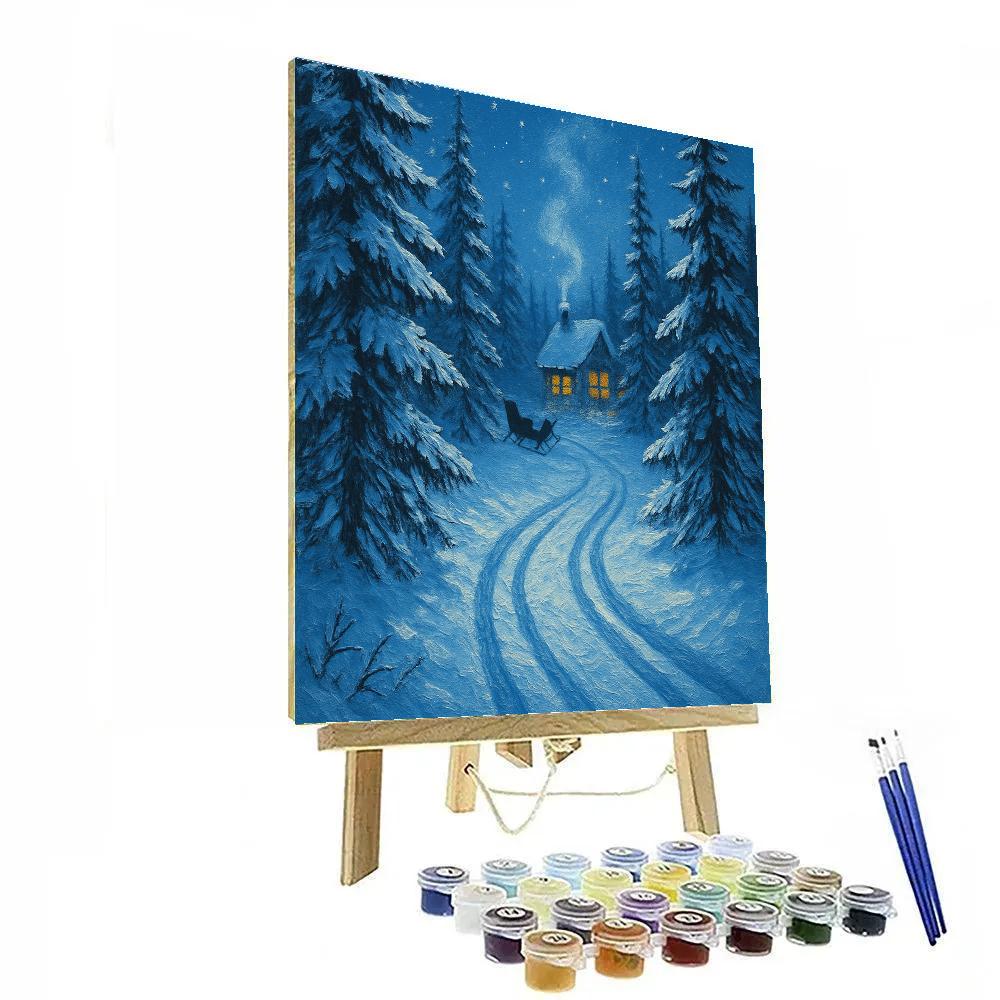 Sleigh Track Winding Through Frosted Pines paint by number