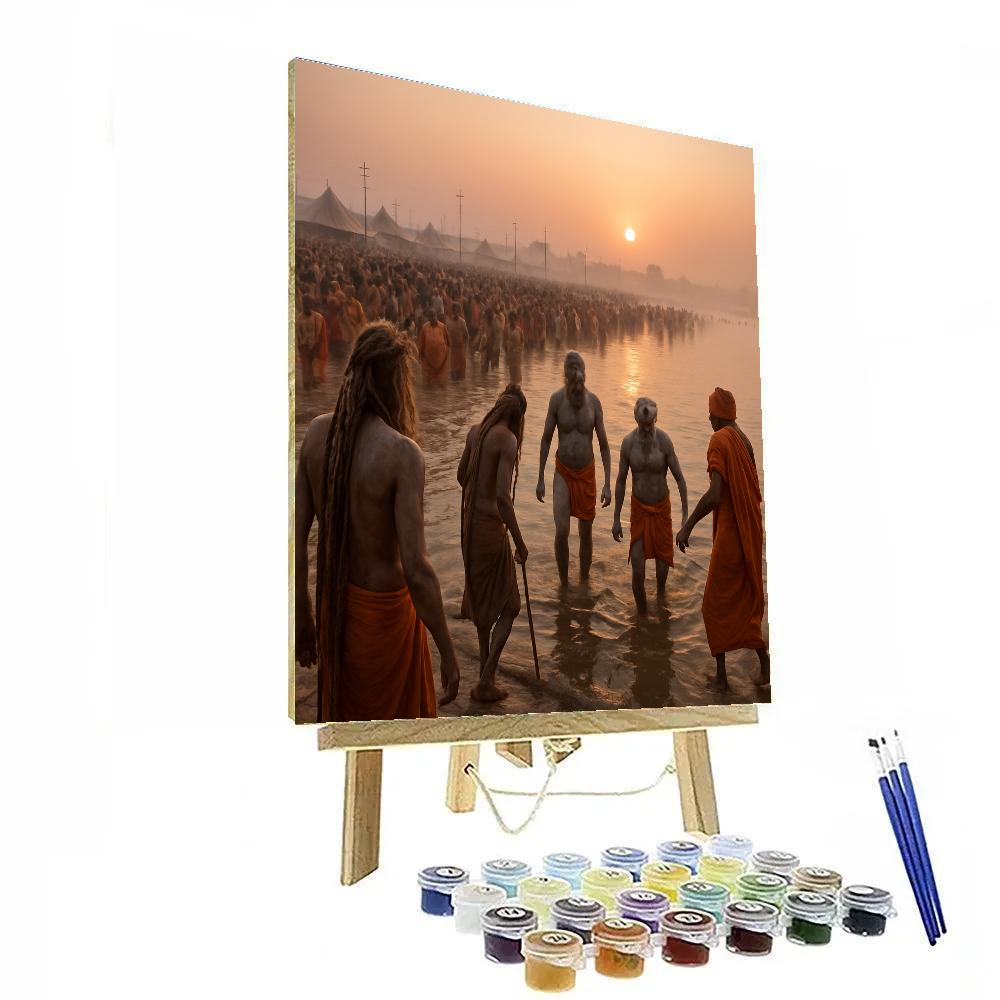 Kumbh Mela Bathing At Dawn On Riverbank paint by color
