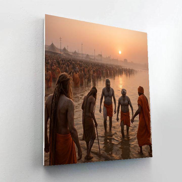 Kumbh Mela Bathing At Dawn On Riverbank paint by color