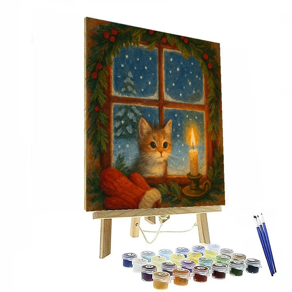 Snowy Window With Kitten And Garland Painting by numbers kit