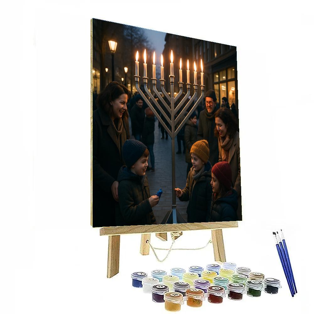 Hanukkah Menorah Lighting In City Square Paint by numbers art