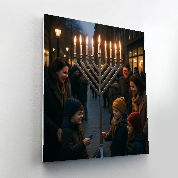 Hanukkah Menorah Lighting In City Square Paint by numbers art