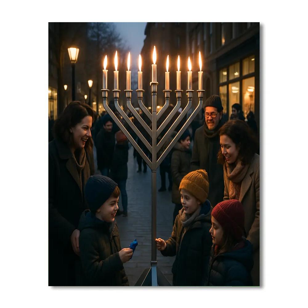Hanukkah Menorah Lighting In City Square Paint by numbers art