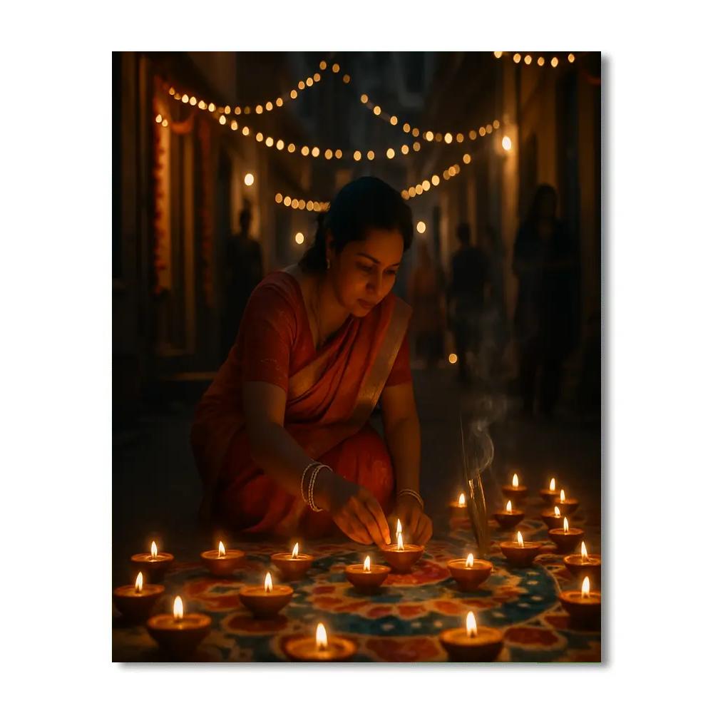 Diwali Celebration With Traditional Diyas painting number kit