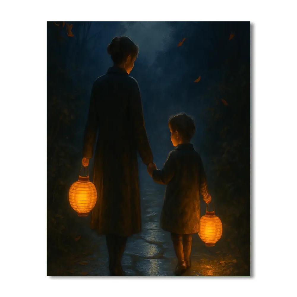 Mother And Child Lantern Walk Number painting