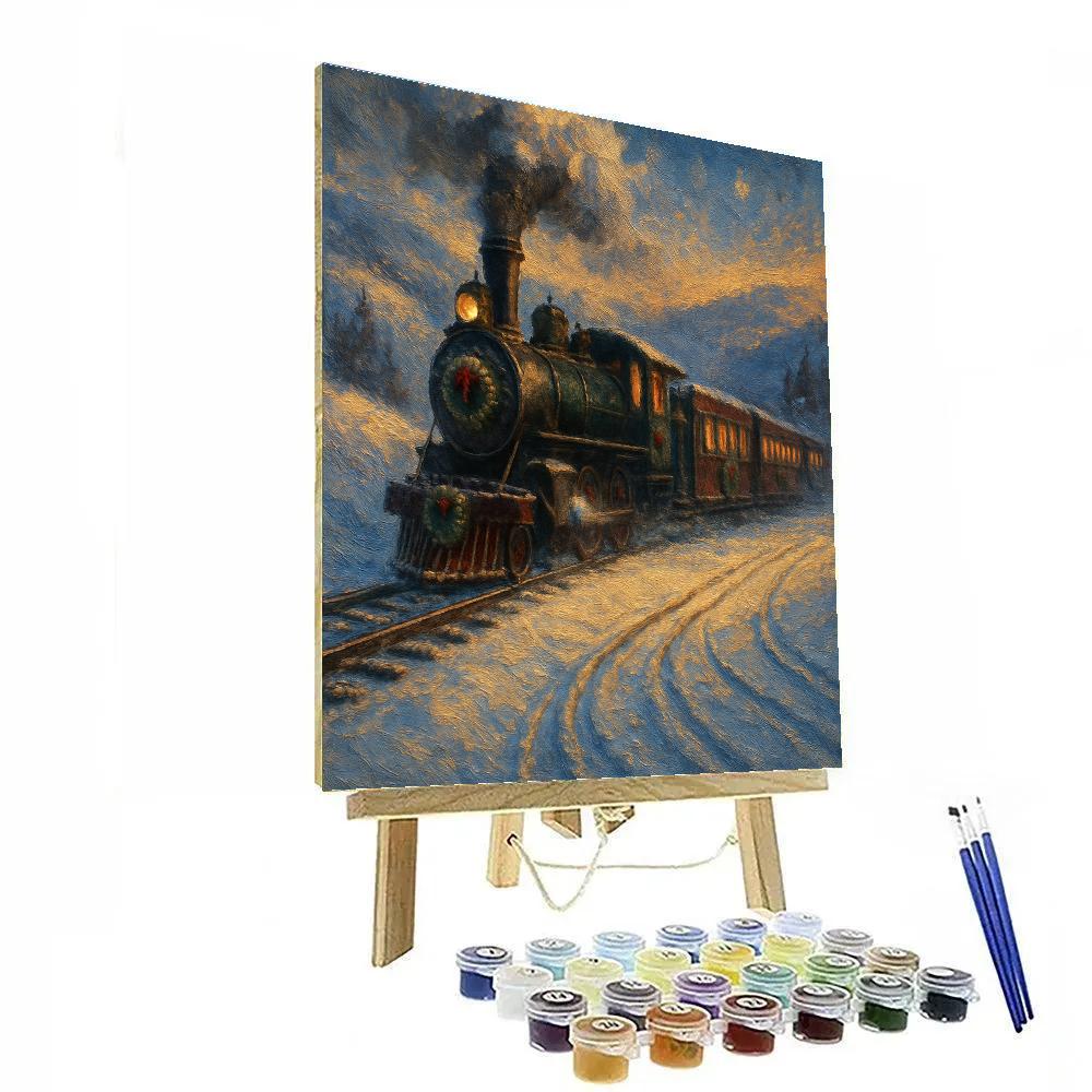 Festive Train Through Frosted Valleys paint by number