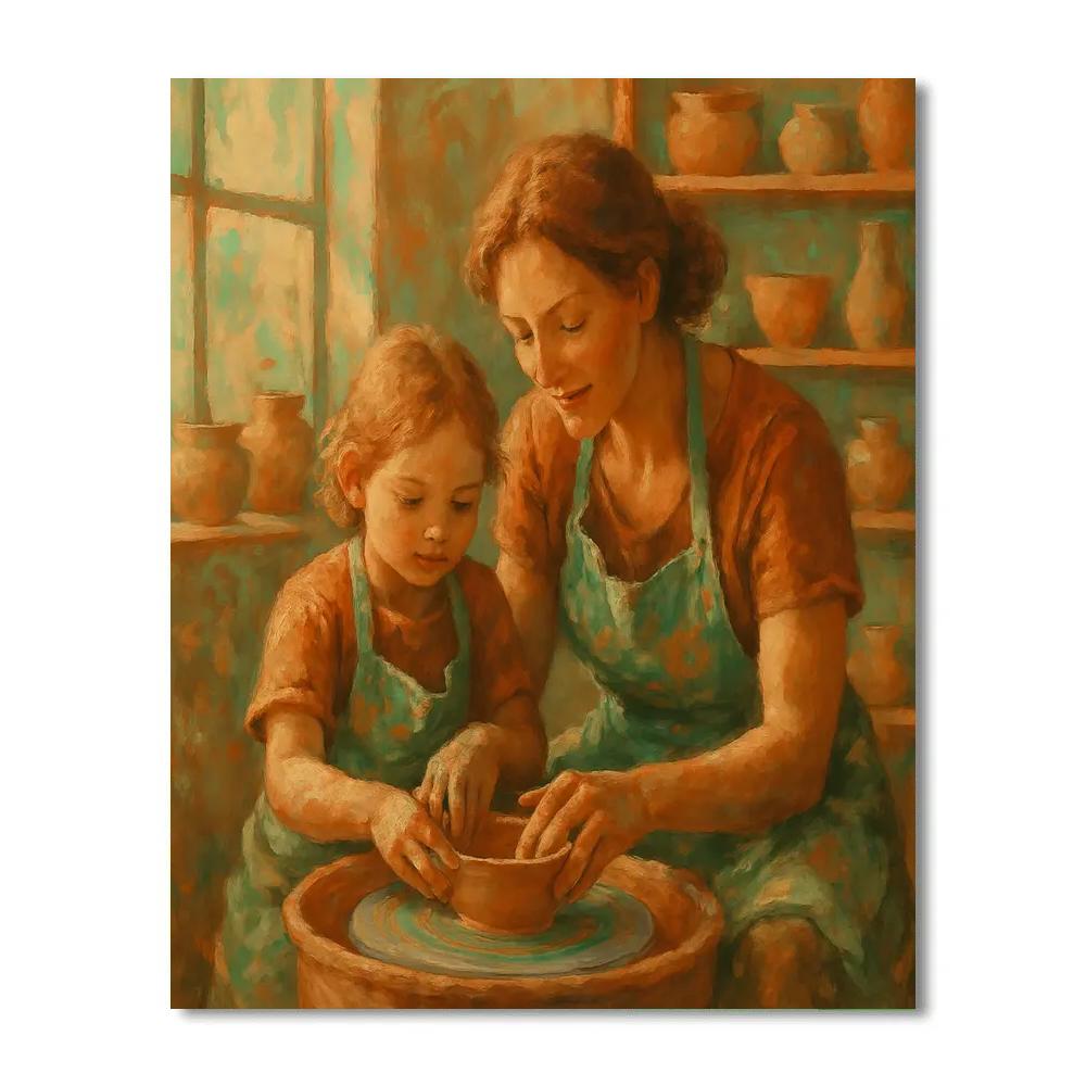 Mother And Child Pottery Morning paint by color