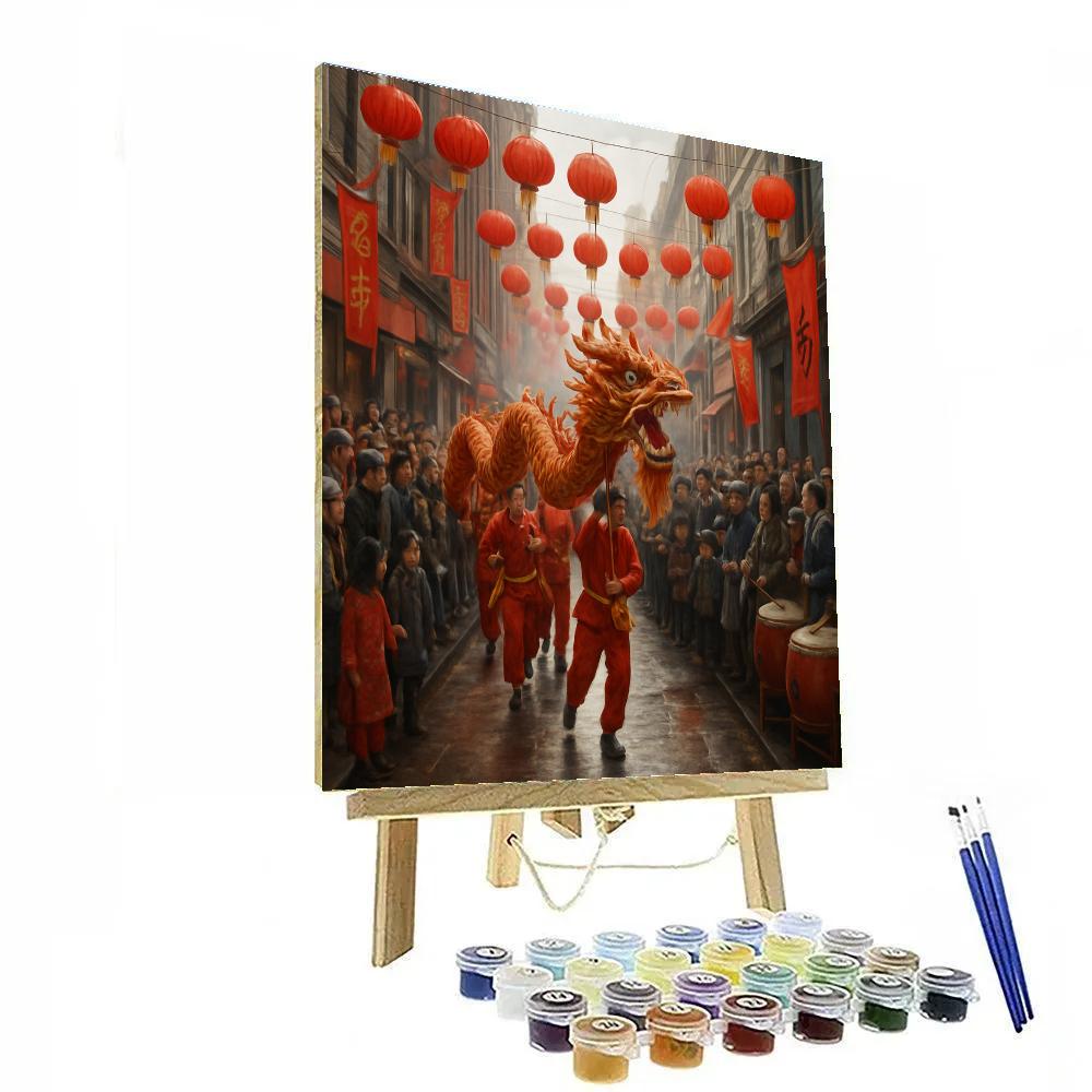 Lunar New Year Dragon Dance Parade paint by color