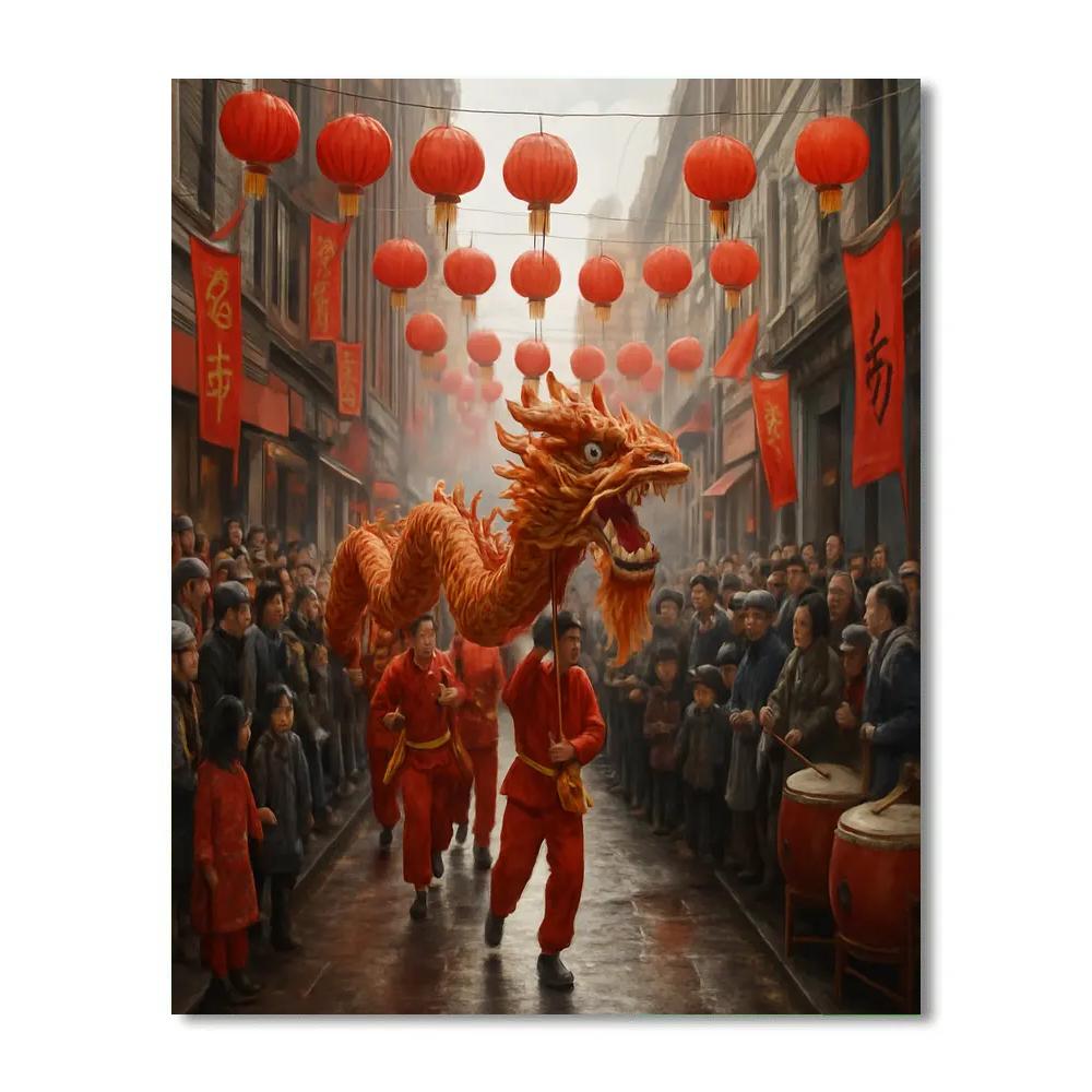 Lunar New Year Dragon Dance Parade paint by color